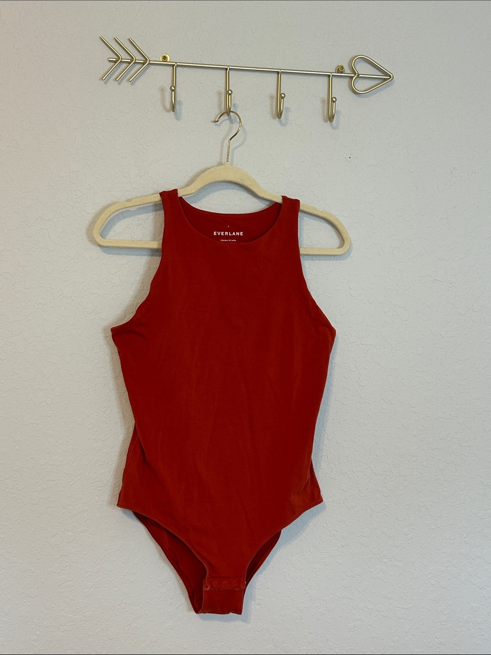 Everlane The Cutaway Tank Bodysuit Women’s Large Rust Red Sleeveless Snap